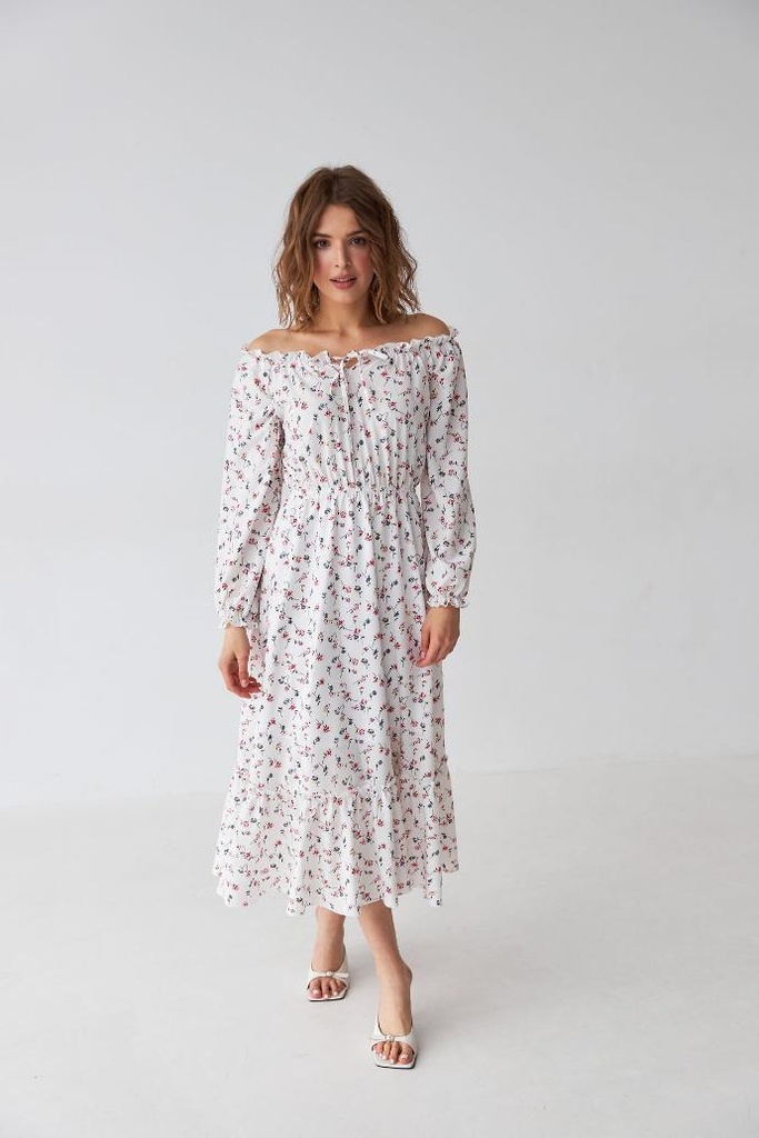 Сукня з довгим рукавом та відкритими плечима