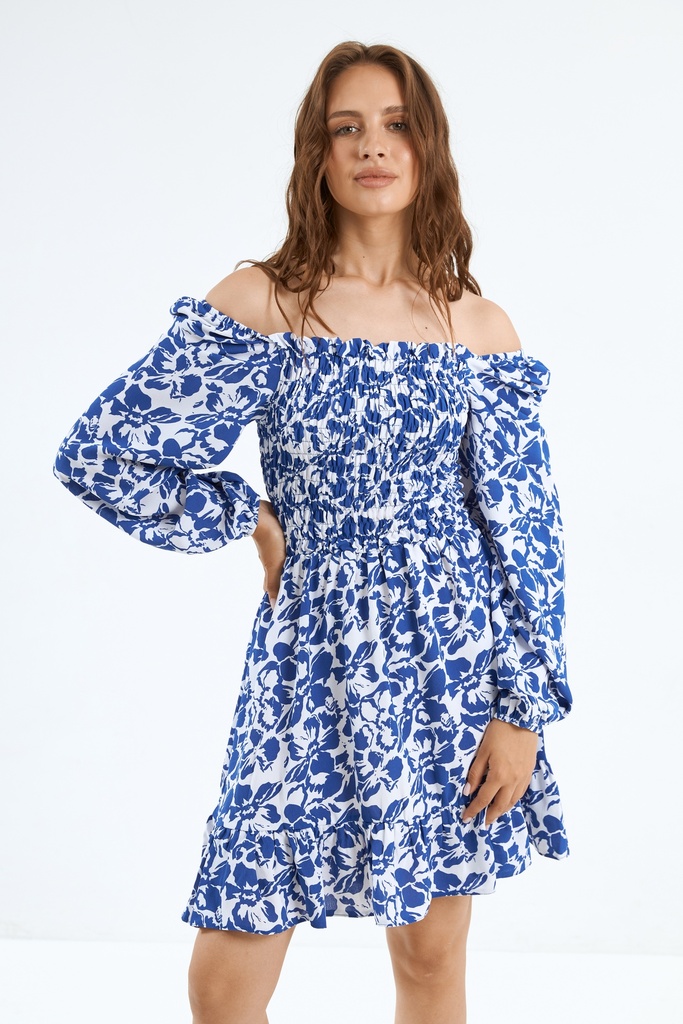 Rochie cu bust elastic si volan la baza