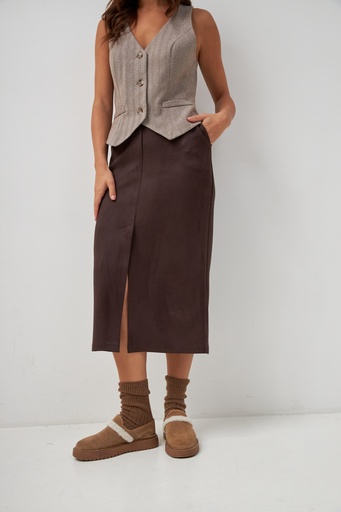 Skirt with front slit made of suede