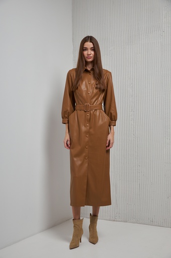 Eco-leather dress with 3/4 sleeves